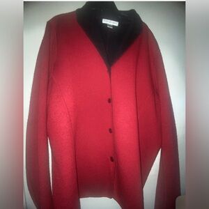 August Max Woman Wool Cardigan Sweater Jacket 1X Red Holidays Cheer Grandmacore